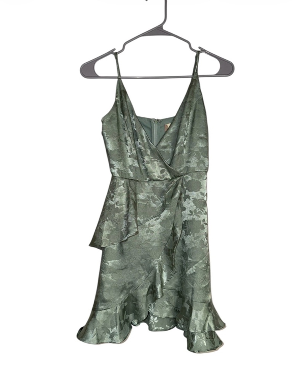 Green Floral Satin Wrap Dress - Brand Unspecified